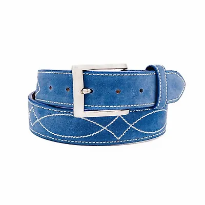 Buckaroo Blue Italian Suede Leather Belt (Made In U.S.A) • $110