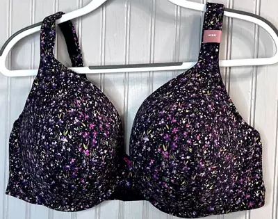 Cacique Womens FULL COVER BRA 42DD Purple Wildflowers Full Light Lined Wired NEW • $34.99