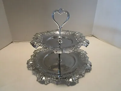 Art Deco Metal Farber Bros Krome-Kraft N.Y. 2-Tier Centerpiece W/handle 11.75  W • $48