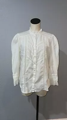 Sundance Women’s Cotton Lace White Button Down Blouse Size L Victorian Edwardian • £48.21
