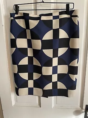 J Crew Wool Silk Blend No. 2 Pencil Skirt Blue Cream Geometric Circle Pattern 8 • $30