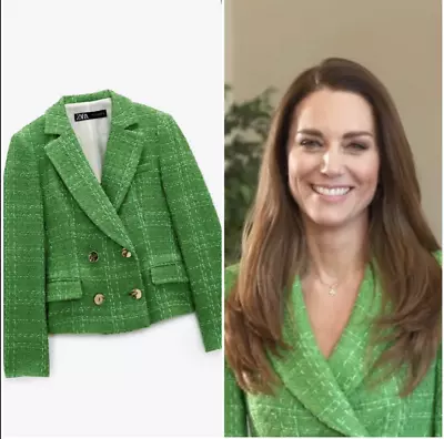 Zara New Apple Green Textured Double-breasted Blazer 7762/675 Aso Kate All Sizes • $99