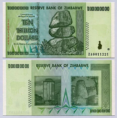Zimbabwe 10 Trillion Dollars Replacement Banknote ZA 2008 P88 UNC Currency Bill • $161.05