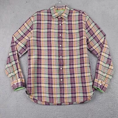 Grayers Clothiers Mens Shirt L Button Up Madras Plaid Cotton Linen Blend India • $21.62