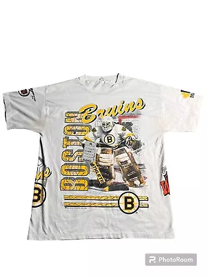 Vintage 1991 Bulletin Boston Bruins AOP T-Shirt NHL Hockey Size XL • $110