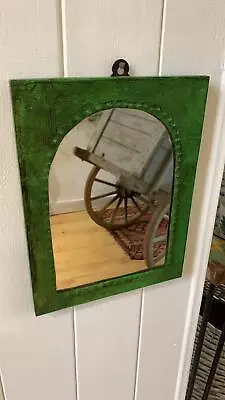 Vintage Indian Mirror Hand Painted Green Square Arch Green Mirror Gallery Wall • £20