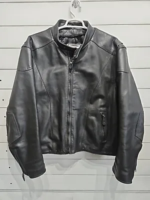 Vtg Black Leather Motorcycle Biker Cafe Racer Jacket Coat Mens Size 54 No Liner  • $109.95