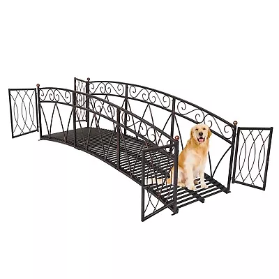 8 Ft Long Metal Garden Bridge With Gate And Safety Siderails For Outdoor Decor • $459.99