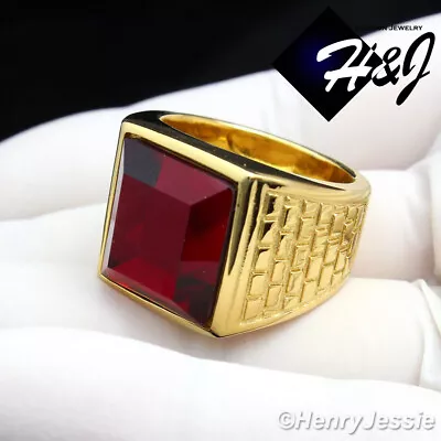 MEN's Stainless Steel Silver/Gold Plated Simulated Ruby Ring Size 8-12*R81 • $16.99