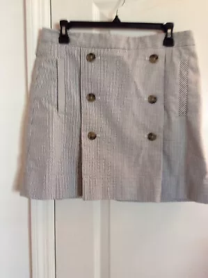 J.Crew Seersucker Lined Skirt SZ 12 Navy & White Stripes NWOT Nice Button Detail • $17