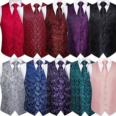 Mens Waistcoat Paisley Floral Suit Vest Slim Tuxedo Silk Tie Set Formal Wedding  • $41.65