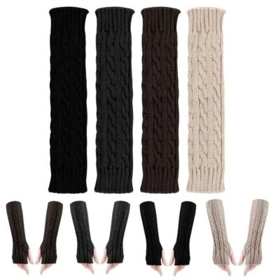 $8.35 • Buy Womens Long Fingerless Wrist Arm Hands Warmer Knitted Cable Gloves Mittens Elbow