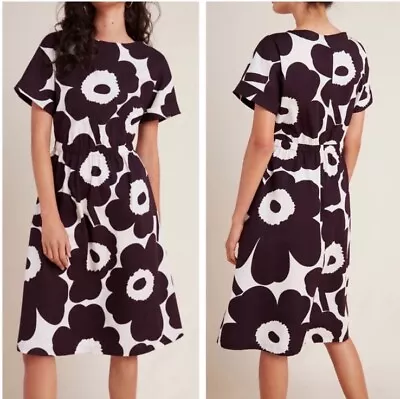 Marimekko Piiri Unikko Midi Dress Small Poppy Poplin Floral Pockets • $120