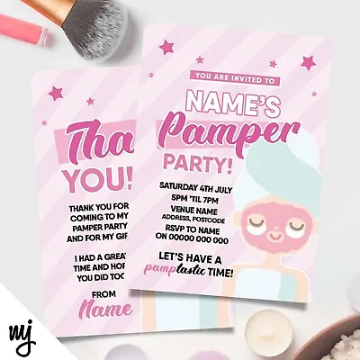 Personalised Pamper Beauty Party Invitations & Thank You Cards Invites Girly • £5.49