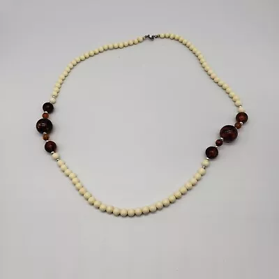 Vintage Cream Brown Beaded Necklace • $11.01