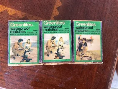 🔥 Vintage Bryant & May Greenlites Waterproof Matches Match Boxes (3) • $35