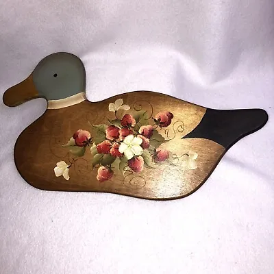 Vintage Tole Painted Wood Plaque Wall Decor Duck Strawberry Country Farmhouse • $29.99