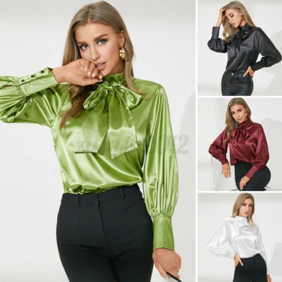 £12.59 • Buy UK STOCK Women Long Sleeve Bowkont Tie Tops OL Office Ladies Shirt Blouse Plus