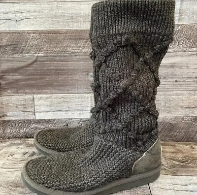 Ugg Australia Womens Classic Argyle Knit Winter Boots Gray Pull On Size 7 • $29.99