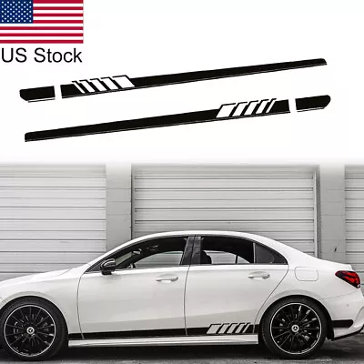 2pcs 87'' Black Racing Stripes Car Door Side Skirt Vinyl Decal Sticker Universal • $19.99