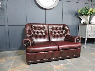 Classically Beautiful Queen Anne High Back Chesterfield 2 Seat Sofa. Oxblood Red • £350