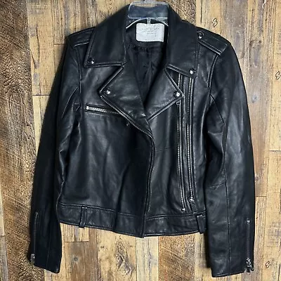 Zara Woman Outerwear Leather Biker Jacket Black SIZE Large • $79.99