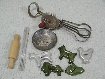 Vintage Child's Mini Aluminum Cookie Cutters Betty Taplin Egg Beater Rolling Pin • $12.99