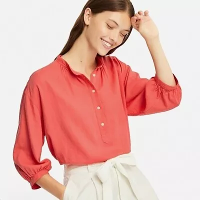 $9.95 • Buy Uniqlo - Linen Blend Coral Shirt - Sz XS