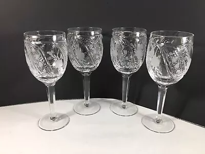 4~ Vintage Crystal Etched Wine Goblets With Frosted Flowers Elegant Stemware • $20