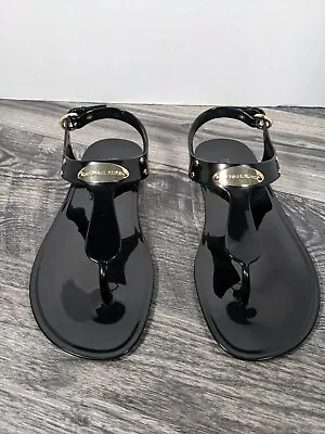 Michael Kors Plate Jelly Flat Ankle Buckle Up Thong Sandals Black Size 6 NEW • $45