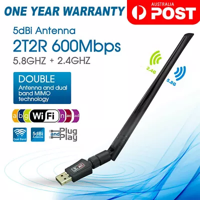 $12.99 • Buy 802.11ac AC600 5dBi USB WiFi Wireless Dongle Adapter WPS 5GHz Dual Band Antenna