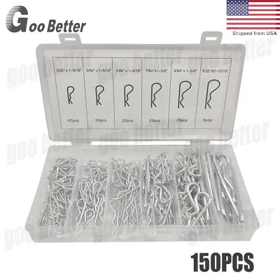 150pc R Pin Industrial Mechanical Hitch Locking Hair Pin Tractor Clip Assortment • $10.57