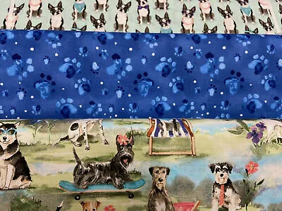 3 Wishes A Dogs Life Cotton Fabric By 1/4 Metre* Puppy Lurcher Terrier Paw Print • £2.50