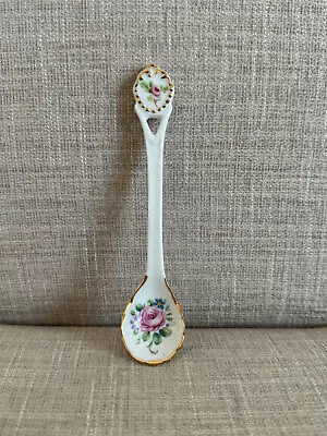 Vintage Hand Painted Porcelain Serving Teaspoon Or Condiment Spoon  Floral. • $10.99