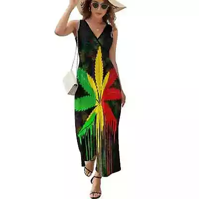 Jamaican Rasta Weed Leaf Print Summer Dress...Size  L.....12-14 • £34.99