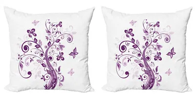 Mauve Pillow Covers Pack Of 2 Flowers Leaf Butterlies • £18.99