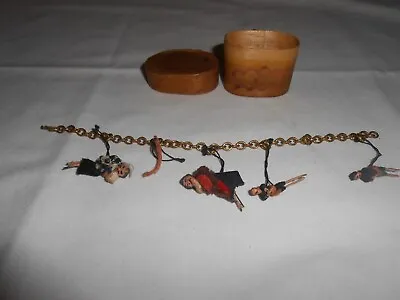 Vintage Worry Doll Bracelet Lot 4 Tiny 1  Size Dolls Oval Storage Box Folk Art • $15.95