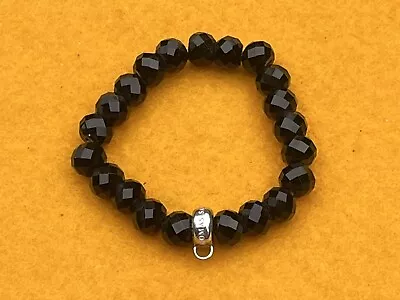 Thomas Sabo Stretchy Black Obsidian Bead And Silver Charm Carrier Bracelet • £13