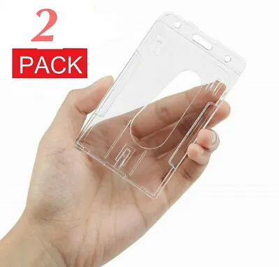 2 Pack ID Badge Holder Vertical Hard Plastic Card Holders - Work Airline Cruise • $6.49