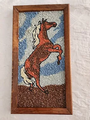 Vintage Mosaic Art Crushed Gravel Brown Horse Framed Wall Art Craft Master  • $30