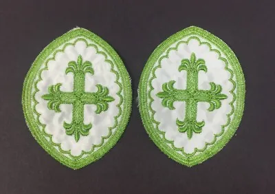 Vintage Cross Green Emblems Embroidered Clergy Vestment Altar 2 Pcs. • $18