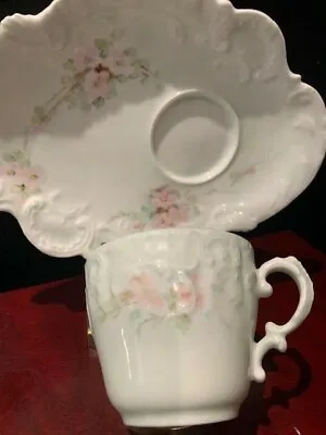 Antique A L Limoges France Porcelain Cup & Saucer (1891-1914) White  Pink  • $24.95