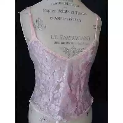 Vintage Victoria's Secret Gold Label Pink Satin Grey Lace Cropped Camisole Small • $32