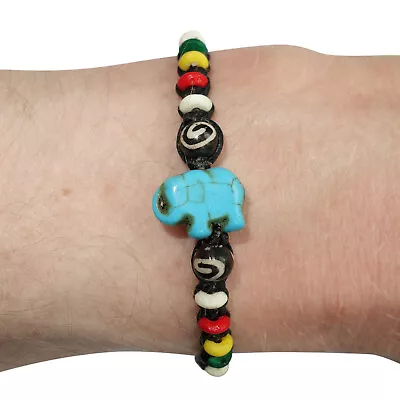 Elephant Bracelet Rasta Beads Wristband Bangle Mens Ladies Boys Girls Jewellery • £2.99