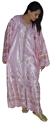 Moroccan Wedding Abaya Takchita Gown Caftan Kaftan Handmade Embroidered Pink • $39.99