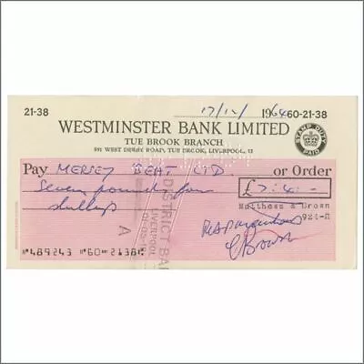 Richard Mathews & C Brown 1964 Mersey Beat Ltd Westminster Bank Ltd Cheque UK • $68.45