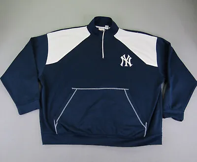 Vintage New York Yankees Sweatshirt Mens 4XL Majestic 1/4 Zip Pullover Sweater ^ • $49.97