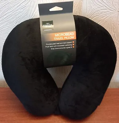 Sharper Image Microbead Travel Pillow Black Plush Fabric - NEW • £18.50