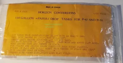 Horizon Conversions 110 Gallon Paper Drop Tanks For P-47& P-51 1/32 Vacuform Kit • $9.99