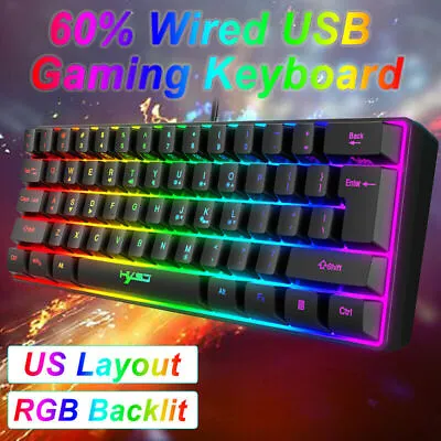 $31.99 • Buy 60% Wired Gaming Keyboard, RGB Illuminated Ultra-Compact Mini Waterproof 61 Keys